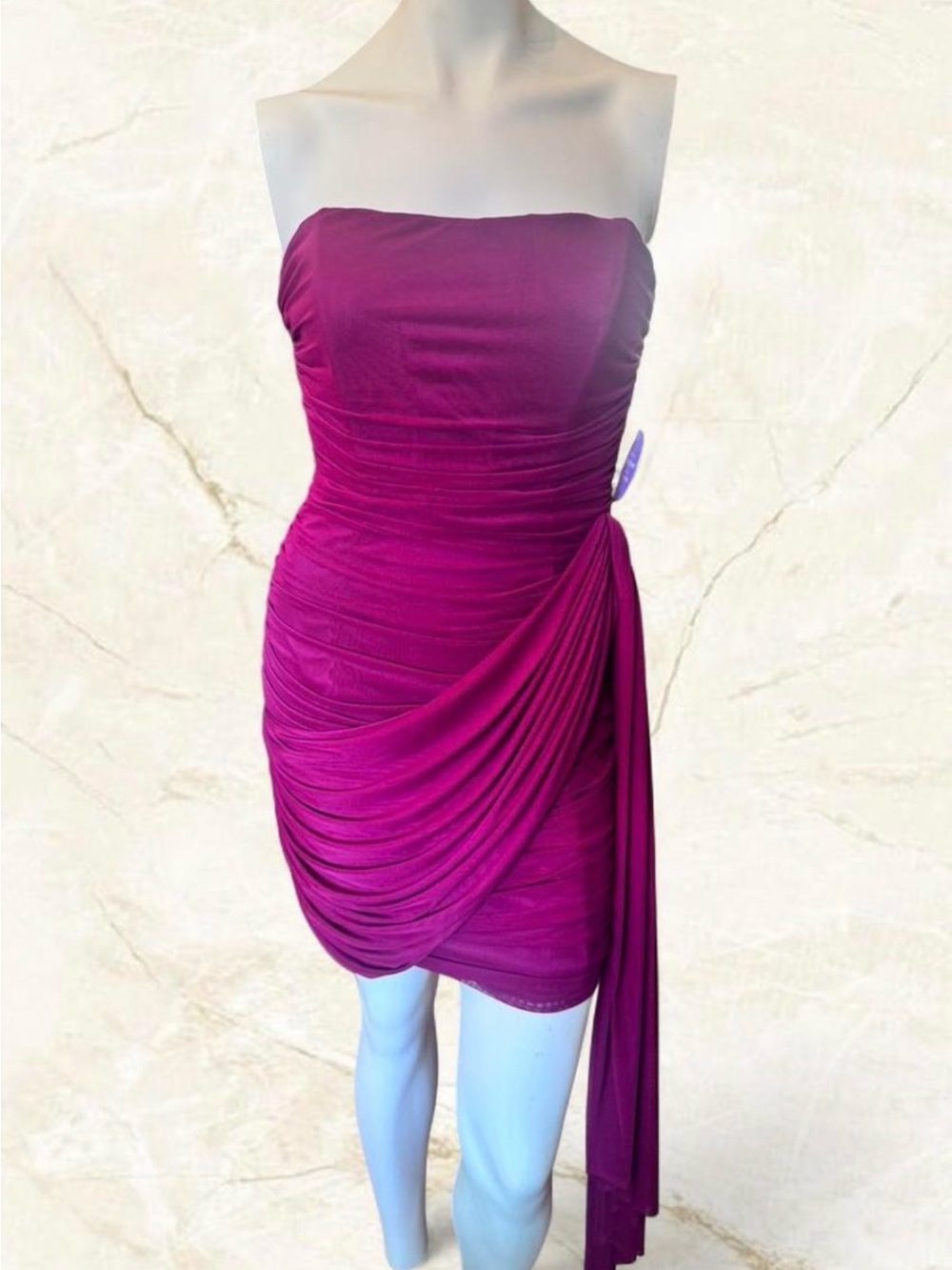 NWT Windsor Kaiya Strapless Bodycon Ruched Mesh Mini Dress- L